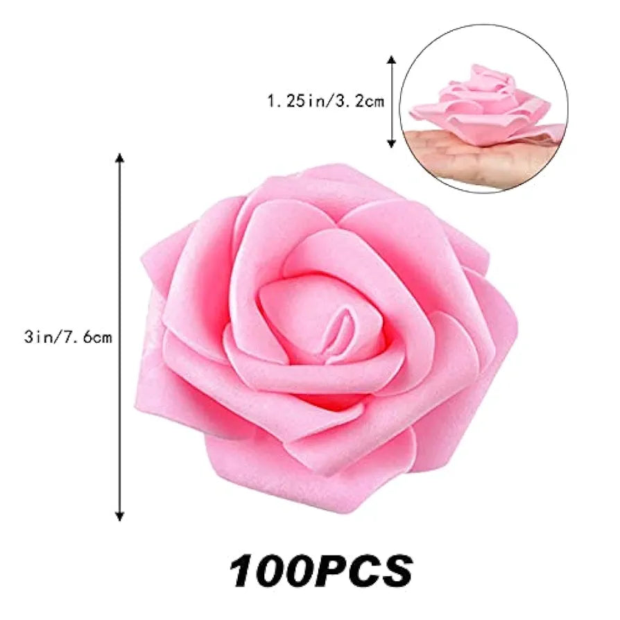 IPOPU 100 Pcs Artificial Rose Flower Heads Real Looking Baby Pink Fake Roses Flowers Foam Blush Roses for DIY Wedding Centerpieces Party Baby Shower Banquet Home Decorations